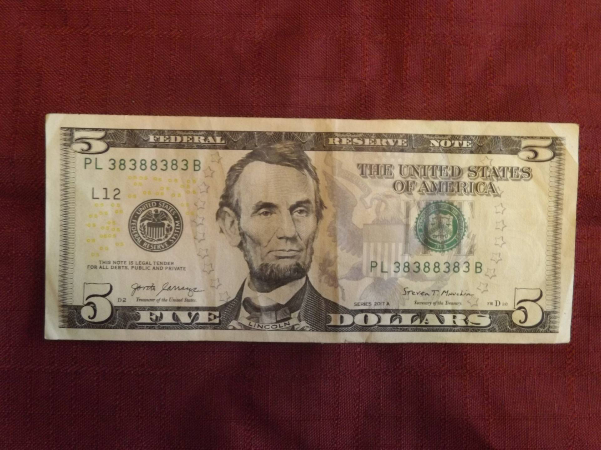 Circulated-2017A-$5-Bill-Binary-And-Radar---PL-38388383-B